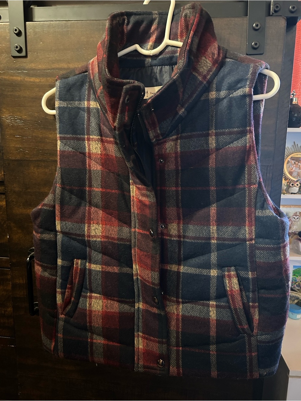 Vanilla Bay Red and Navy Plaid Quilted Vest